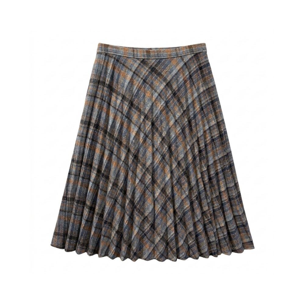 Parsons Place Ltd Vintage Pleated Plaid Midi Skirt Grey Blue circa 1980s